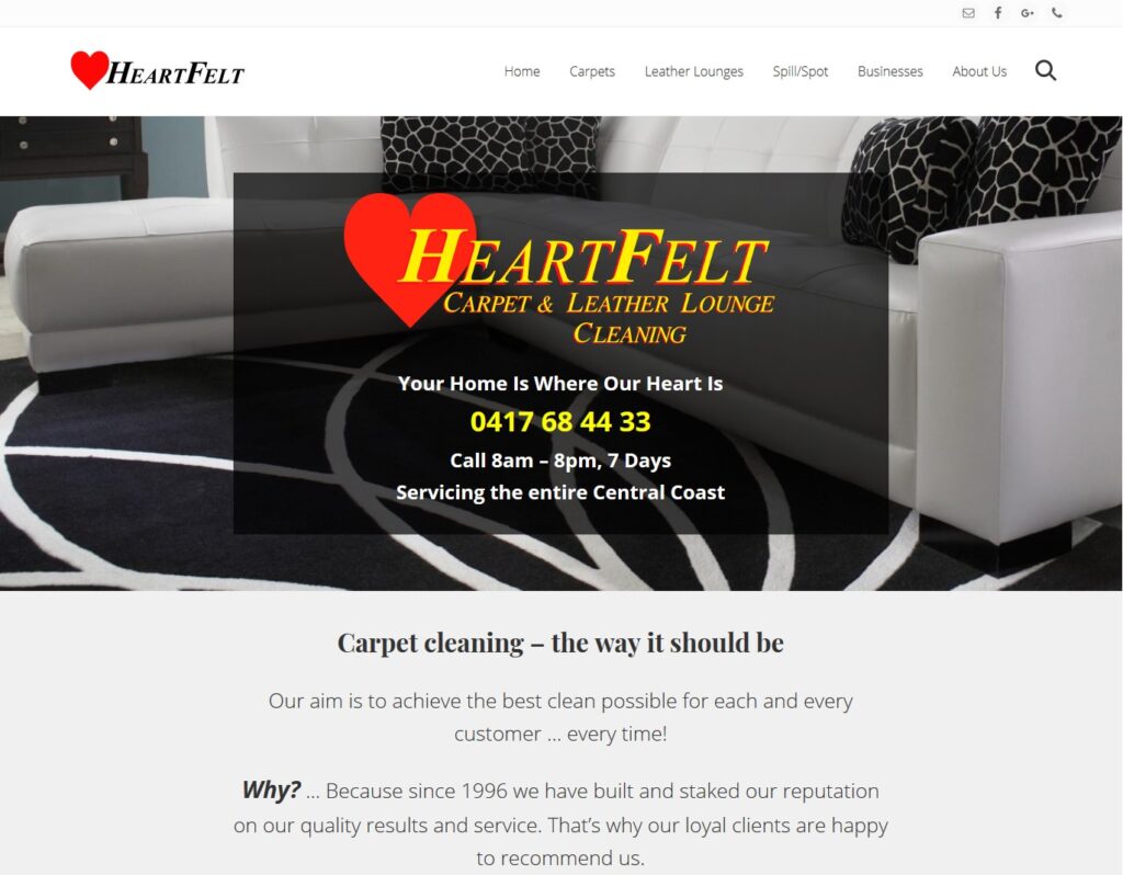 Website design for HeartFelt Carpet & Leather Lounge Cleaning